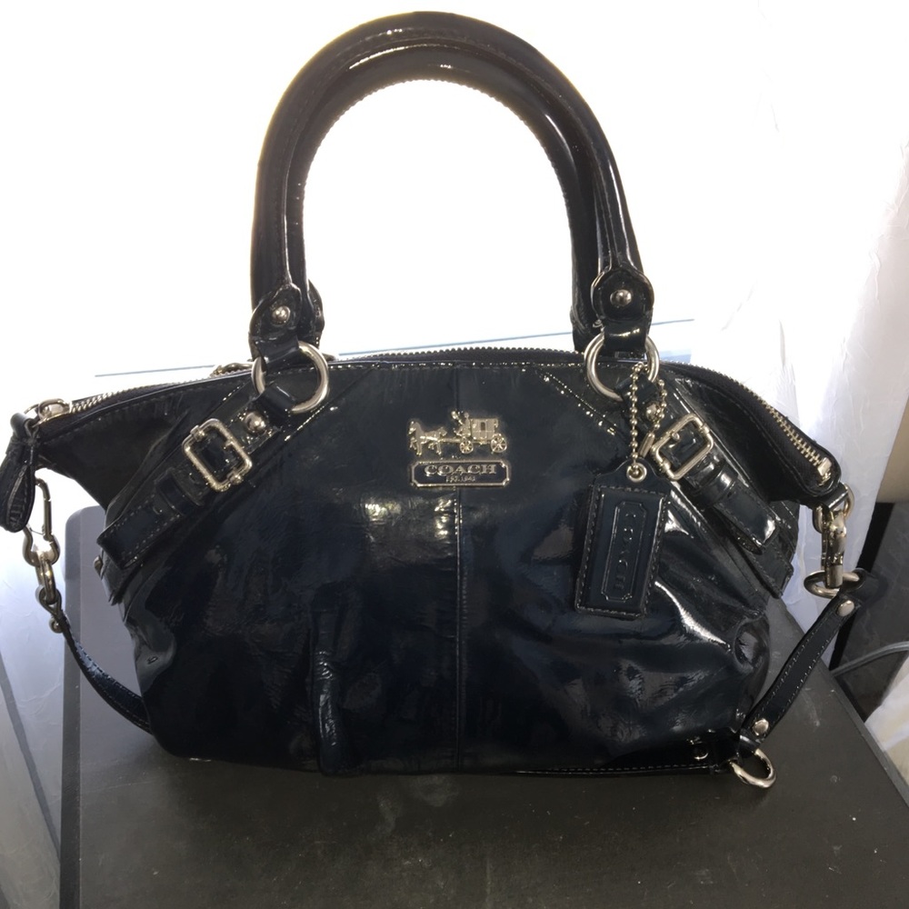 Navy Blue Patent Leather Coach Handbag 👜